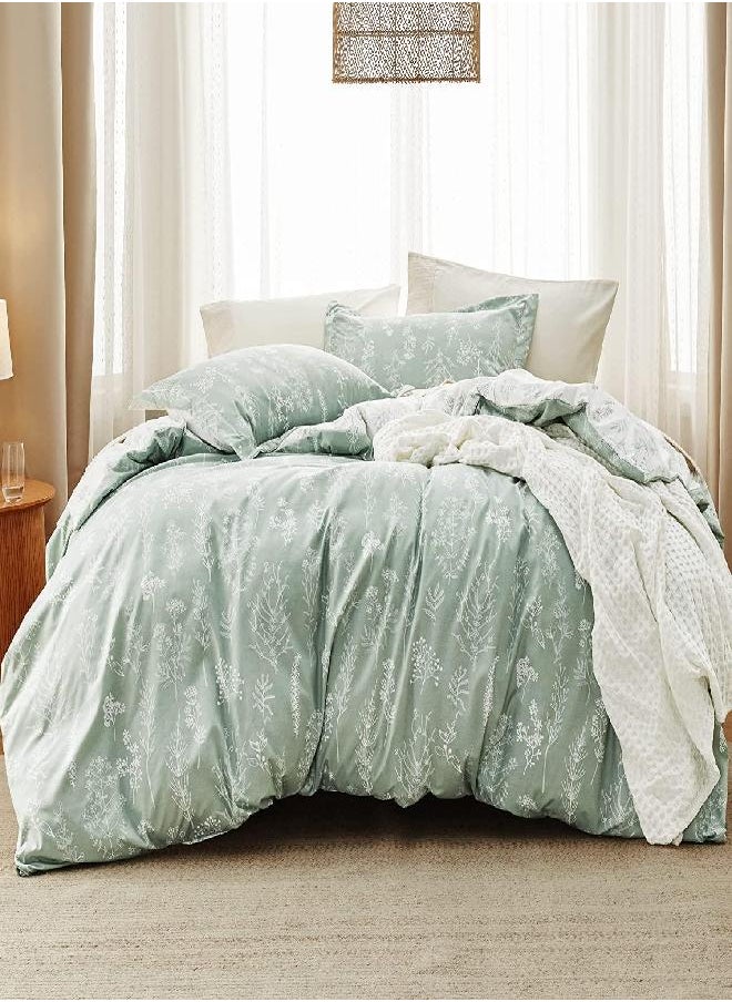 Bedsure Bedsure Queen Comforter Set - Sage Green Comforter, Cute Floral Bedding Comforter Sets for Women, 3 Pieces, 1 Soft Reversible Botanical Flowers Spring Comforter and 2 Pillow Shams  - Image 2