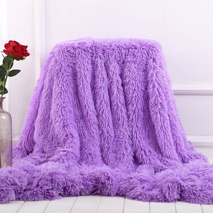 PLUSH SUPER SOFT BLANKET BEDDING SOFA COVER FURRY FUZZY FUR WARM THROW QULIT COZY COUCH BLANKET FOR WINTER 51X63 PURPLE