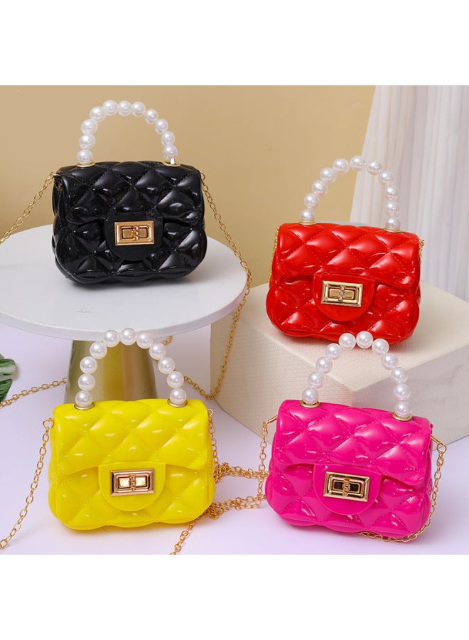 Candy Color Southeast Asian Single Shoulder Crossbody Chain Change Small Bag Pearl Handbag Girl Rhombus Jelly Bag-Color:Pink - Image 4