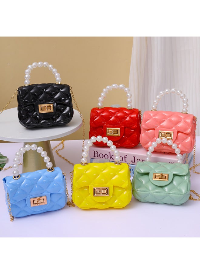 Candy Color Southeast Asian Single Shoulder Crossbody Chain Change Small Bag Pearl Handbag Girl Rhombus Jelly Bag-Color:Pink - Image 3