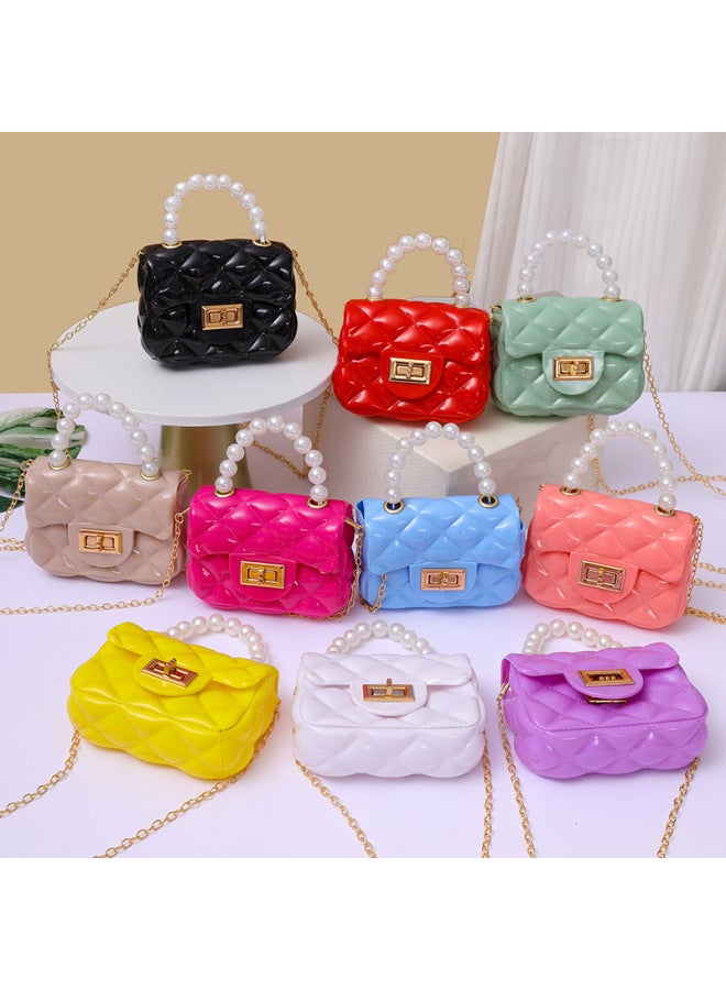 Candy Color Southeast Asian Single Shoulder Crossbody Chain Change Small Bag Pearl Handbag Girl Rhombus Jelly Bag-Color:Pink - Image 2