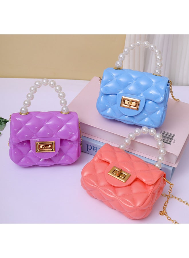 Candy Color Southeast Asian Single Shoulder Crossbody Chain Change Small Bag Pearl Handbag Girl Rhombus Jelly Bag-Color:Pink - Image 5