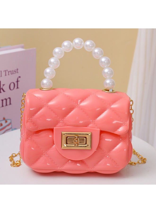 Candy Color Southeast Asian Single Shoulder Crossbody Chain Change Small Bag Pearl Handbag Girl Rhombus Jelly Bag-Color:Pink - Image 1