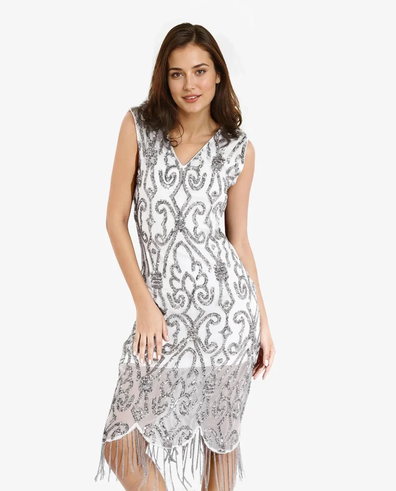 ريريزم Women's Shimmering Metallic Grey Dress