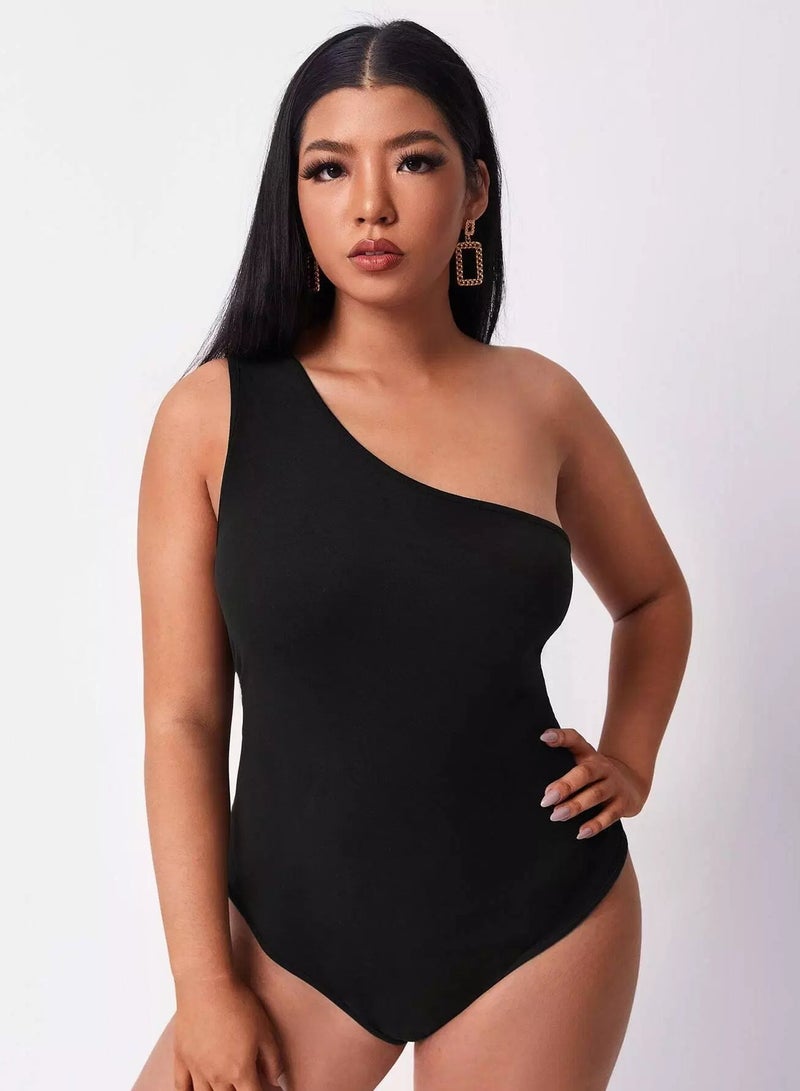 Plus Solid One Shoulder Bodysuit - Image 2