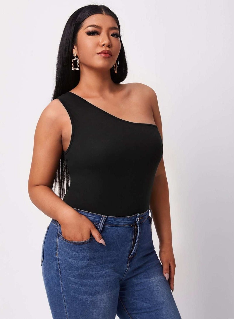 Plus Solid One Shoulder Bodysuit - Image 1