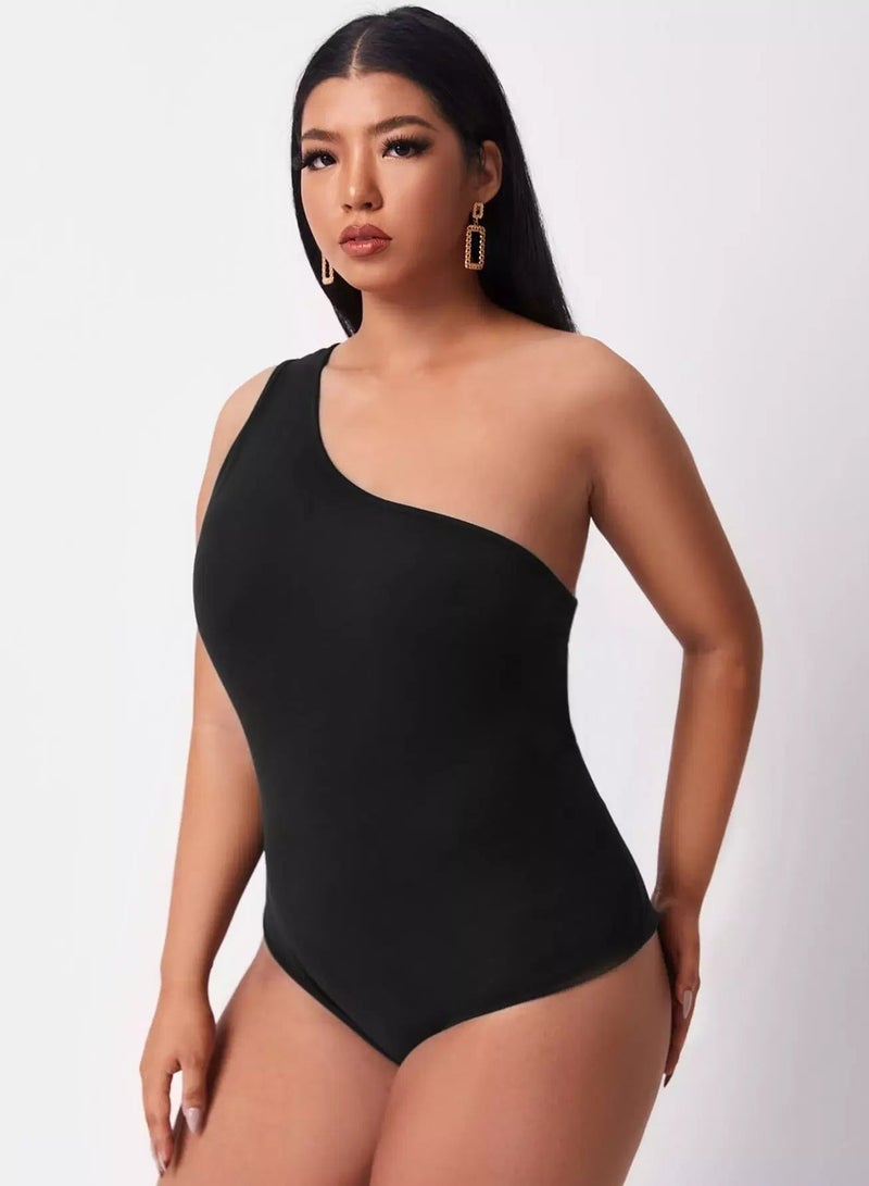 Plus Solid One Shoulder Bodysuit - Image 4