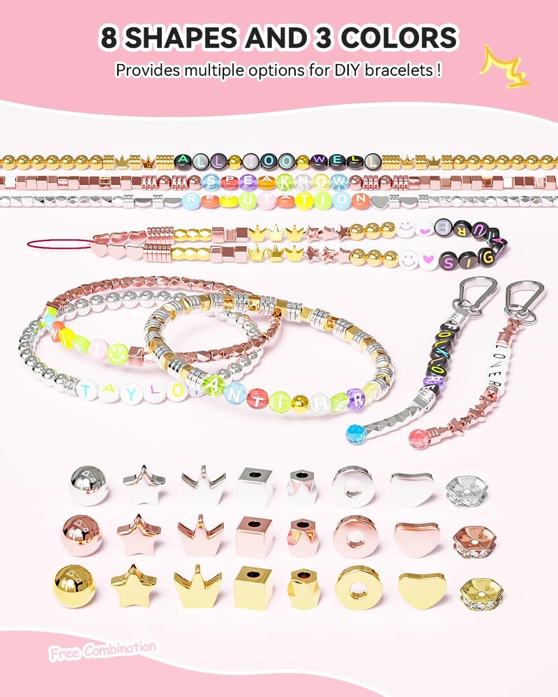 ARTDOT 1740 Pieces Gold Beads for Friendship Bracelets Making Kit, 8 Shapes Organized Jewelry Making Supplies Spacer Beads Set with Rhinestones Crafts Gifts - Image 4