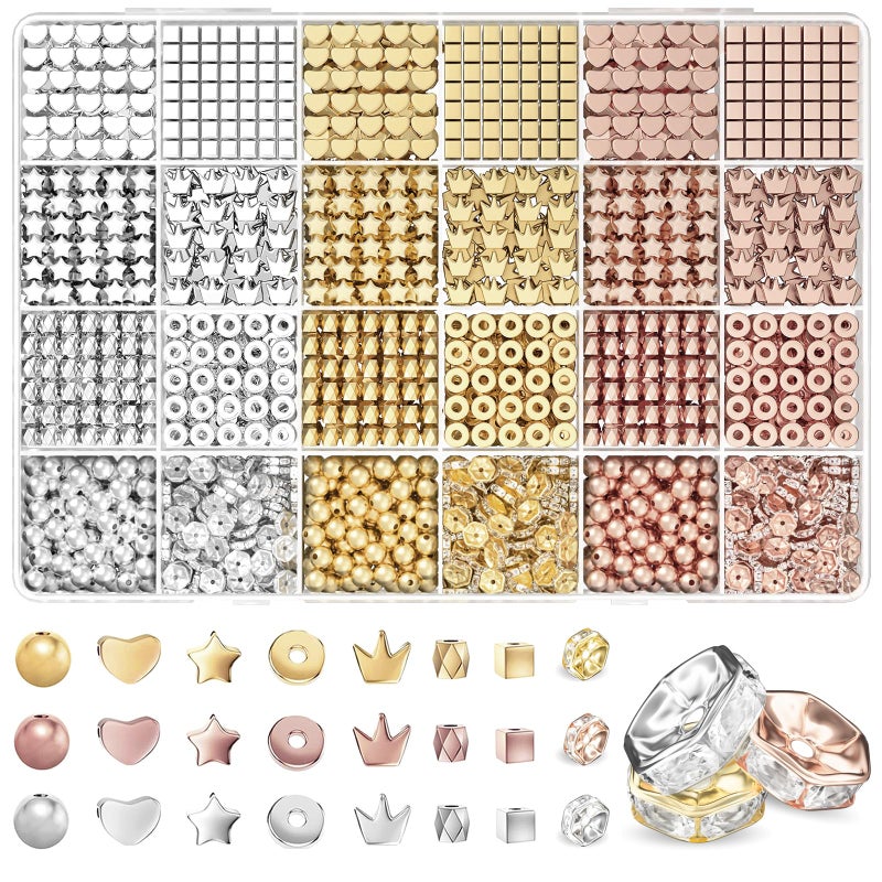 ARTDOT 1740 Pieces Gold Beads for Friendship Bracelets Making Kit, 8 Shapes Organized Jewelry Making Supplies Spacer Beads Set with Rhinestones Crafts Gifts - Image 1