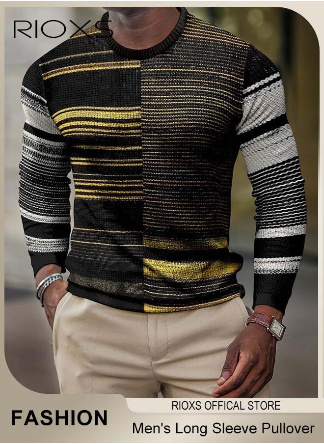 RIOXS Men's Round Neck Sweater Long Sleeve Sweatshirt Printed Slim Fit Top Shirt  - Image 1