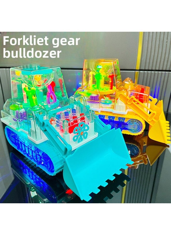 Generic Children's Electric Transparent Gear Bulldozer Engineering Vehicle Simulation Music Light Excavator Baby Educational Toy Car-Color:198-14 Gear Bulldozer (blue) Screwdriver Charging Set  - Image 1