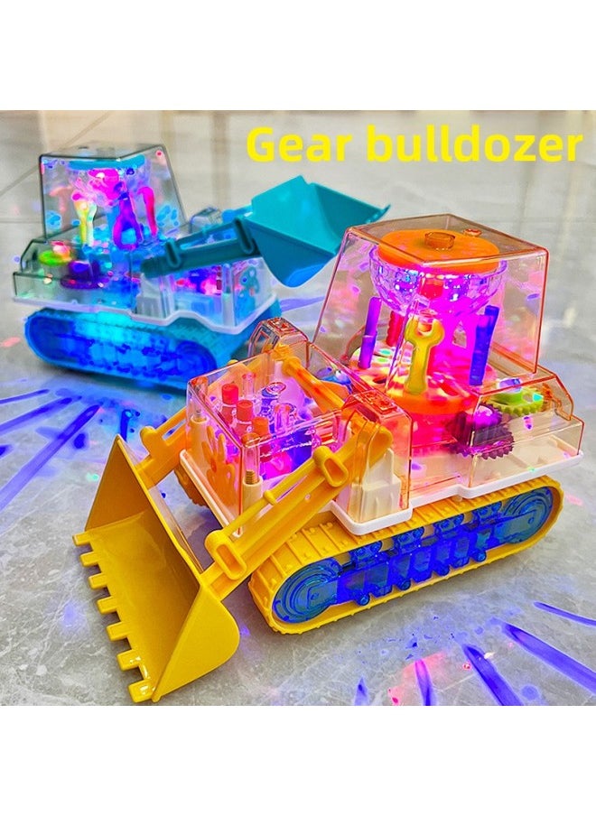 Generic Children's Electric Transparent Gear Bulldozer Engineering Vehicle Simulation Music Light Excavator Baby Educational Toy Car-Color:198-14 Gear Bulldozer (blue) Screwdriver Charging Set  - Image 2