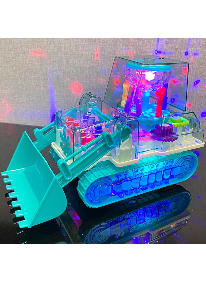 Generic Children's Electric Transparent Gear Bulldozer Engineering Vehicle Simulation Music Light Excavator Baby Educational Toy Car-Color:198-14 Gear Bulldozer (blue) Screwdriver Charging Set  - Image 4