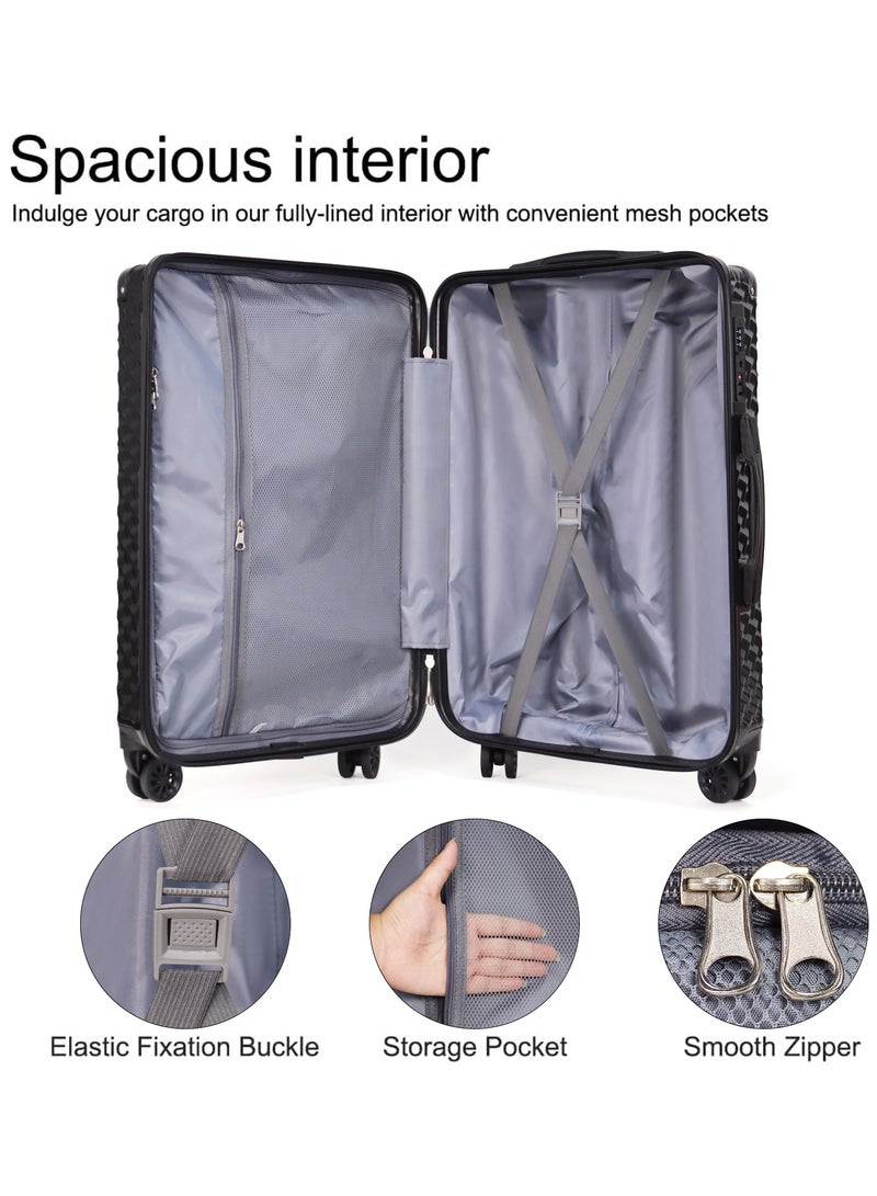 تِيلَت مجموعة الأمتعة من 3 قطع (20/24/28)" حقائب ذات عجلات عالمية PC+ABS حقيبة صلبة صلبة سوداء - Image 4