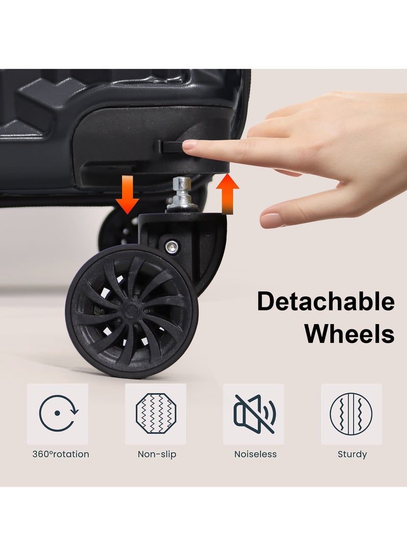 تِيلَت مجموعة الأمتعة من 3 قطع (20/24/28)" حقائب ذات عجلات عالمية PC+ABS حقيبة صلبة صلبة سوداء - Image 3