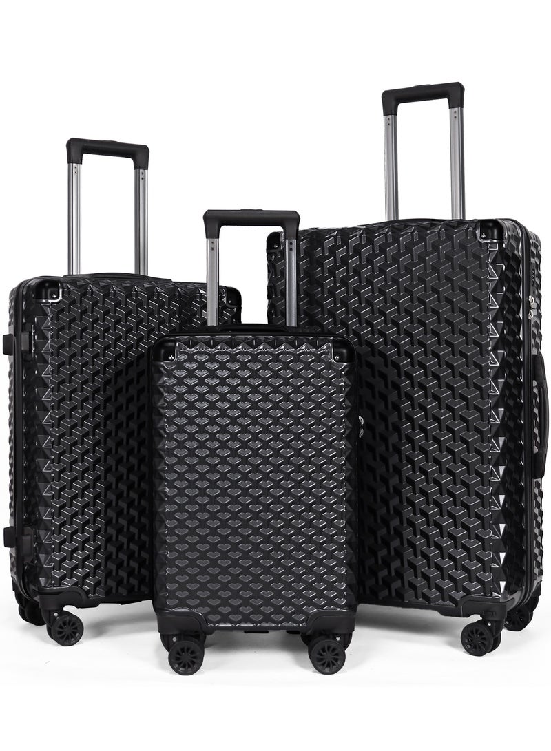 تِيلَت مجموعة الأمتعة من 3 قطع (20/24/28)" حقائب ذات عجلات عالمية PC+ABS حقيبة صلبة صلبة سوداء - Image 1