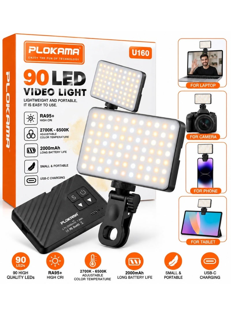 بلوكاما إضاءة هاتف محمول 90 LED مع موزع ضوء ناعم وحامل، إضاءة سيلفي مغناطيسية محمولة قابلة لإعادة الشحن مع مشبك، درجة حرارة لون قابلة للتعديل 2500K–6600K، بطارية 2000mAh، RA95+، فتحة تثبيت عالمية 1/4 بوصة، زاوية قابلة للتعديل لتسجيل الفيديو والتصوير والكاميرات والأجهزة اللوحية ومكالمات زووم، أسود - Image 1