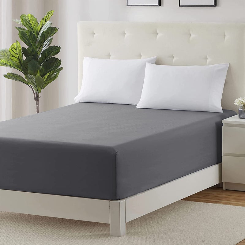 Hafaa Fitted Sheet Extra Deep Pocket Bed Sheet 16 inch 40 Cm Soft Brushed Microfiber Breathable Fitted Bed Sheets Shrinkage and Fade Resistant Grey King