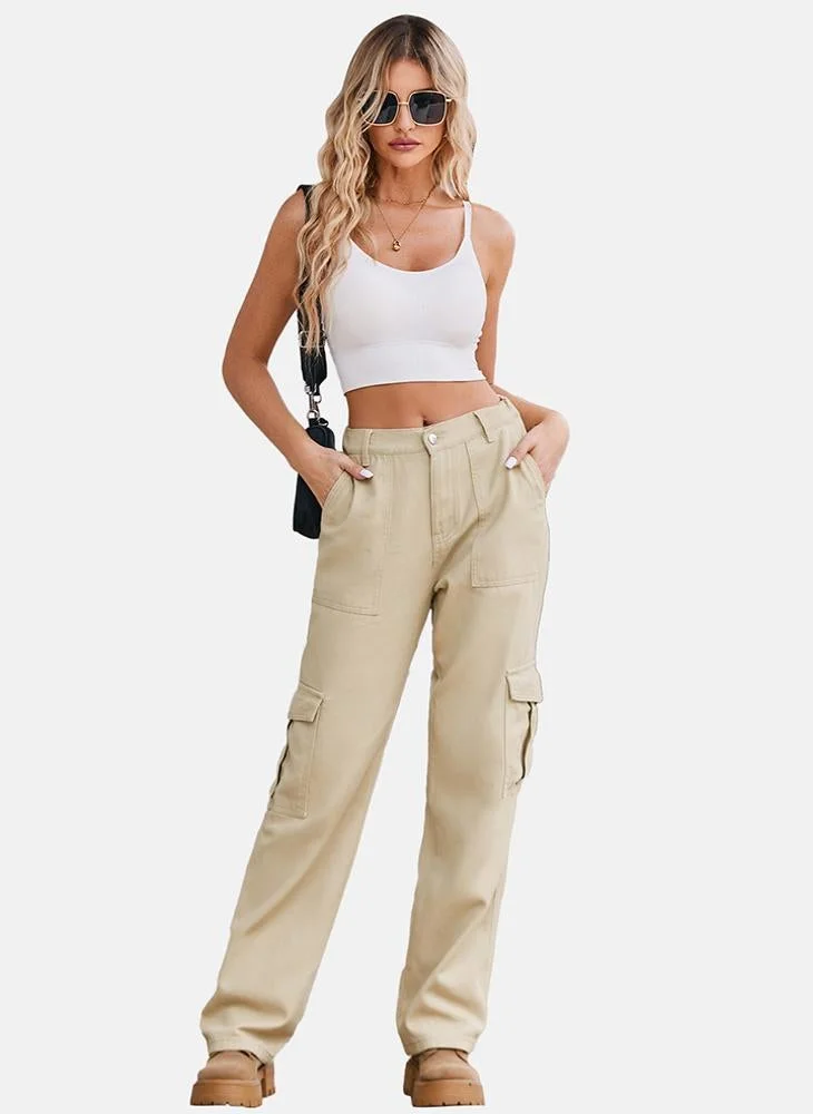 YUNIQEE Beige Regular Fit Mid Rise Plain Cargo Pant
