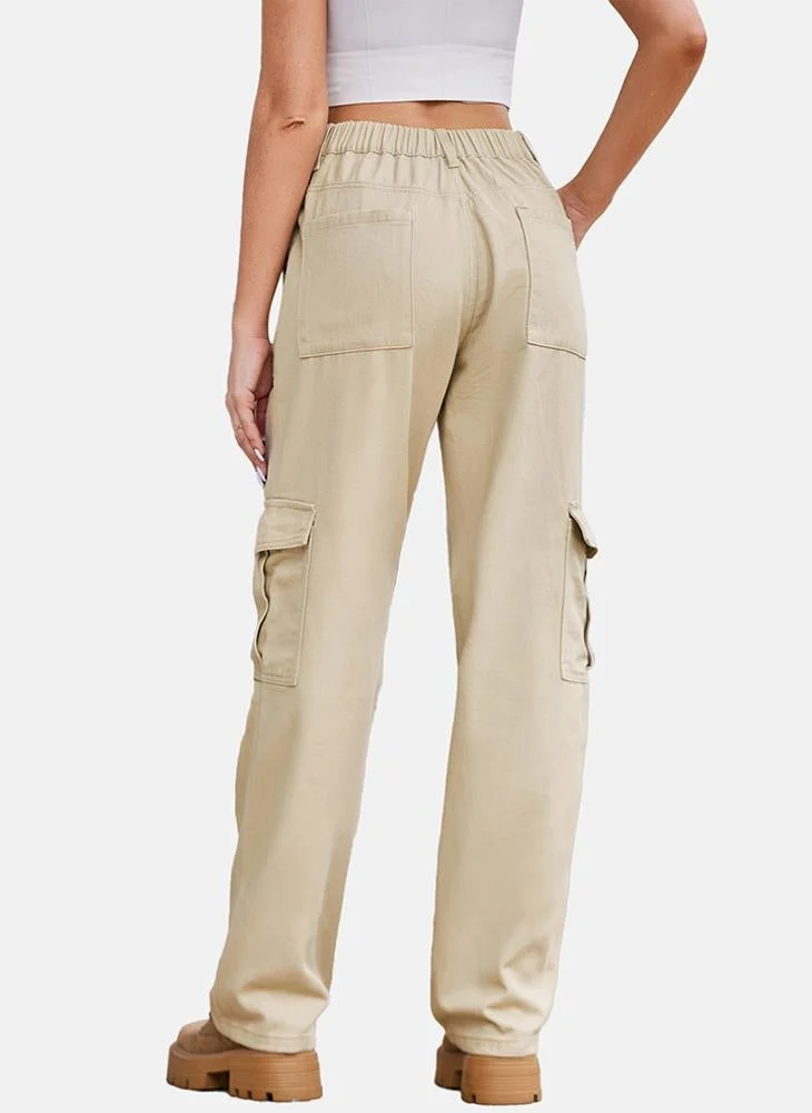 YUNIQEE Beige Regular Fit Mid Rise Plain Cargo Pant