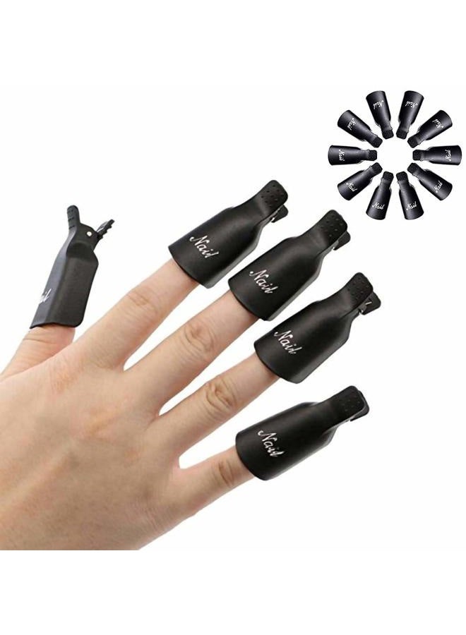 HiMo 10PC Plastic Acrylic Nail Art Soak Off Cap Clip UV Gel Polish Remover Wrap Tool (BLACK) - Image 1