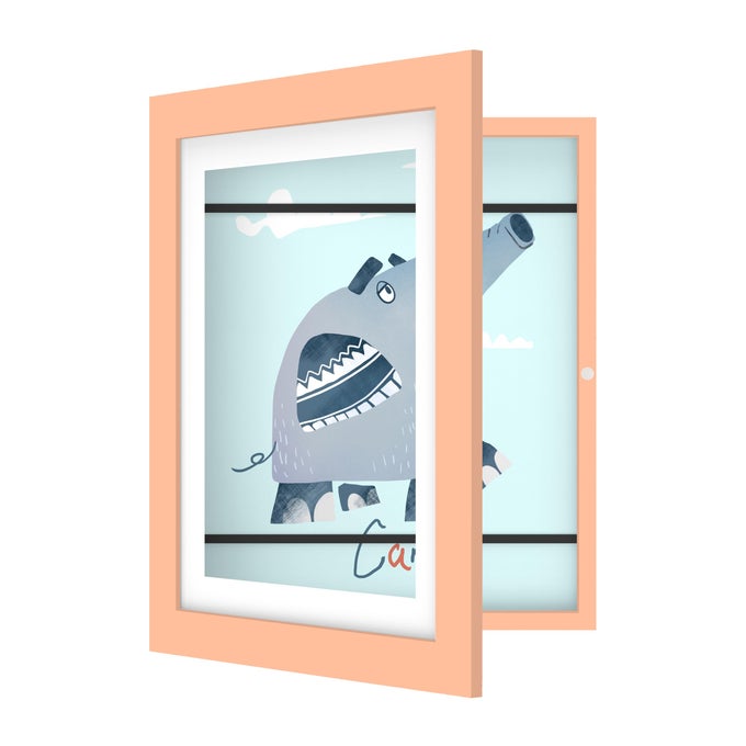 10x125 Pink Wooden Kids Art Frame with Magnetic Door Display for 3D Artwork Photos Crafts Gallery Style Edges Wall Decor for Home Playroom Easy Access Frame for Creativity