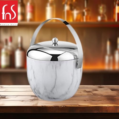 FnS Marbel Finish Double Walled Apple Shape Ice Bucket with Lid Capacity 1.25 LTR (Marble) - Image 4