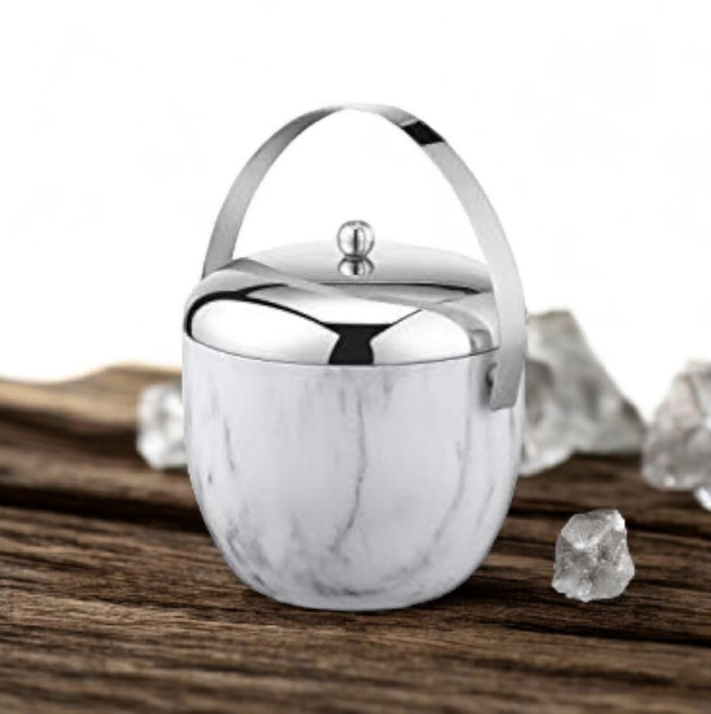 FnS Marbel Finish Double Walled Apple Shape Ice Bucket with Lid Capacity 1.25 LTR (Marble) - Image 5