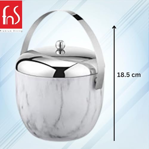 FnS Marbel Finish Double Walled Apple Shape Ice Bucket with Lid Capacity 1.25 LTR (Marble) - Image 3