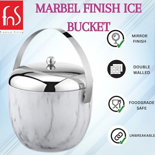 FnS Marbel Finish Double Walled Apple Shape Ice Bucket with Lid Capacity 1.25 LTR (Marble) - Image 2