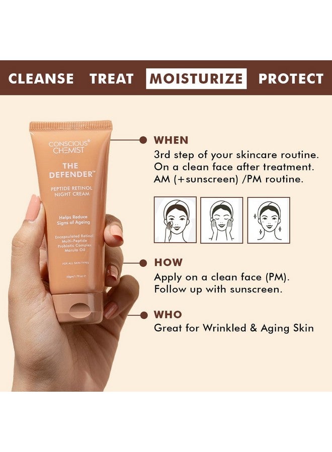 كيميائي واعي كريم ليلي بالريتينول من Conscious Chemist | 50 جرام | مرطب، كريم للوجه للرجال والنساء، كريم مضاد للشيخوخة متعدد الببتيدات، يقلل من الخطوط الدقيقة وخطوط العنق والتجاعيد، لجميع أنواع البشرة - The Defender (عبوة من قطعتين) - Image 4