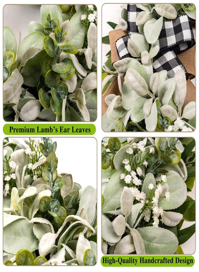 soosubel Lambs Ear Front Door Wreath Year Round, 20" Handmade Farmhouse Wreath for Porch Wall Outdoor Indoor, Green Spring Summer Eucalyptus Wreath for Home Decorations - Image 2