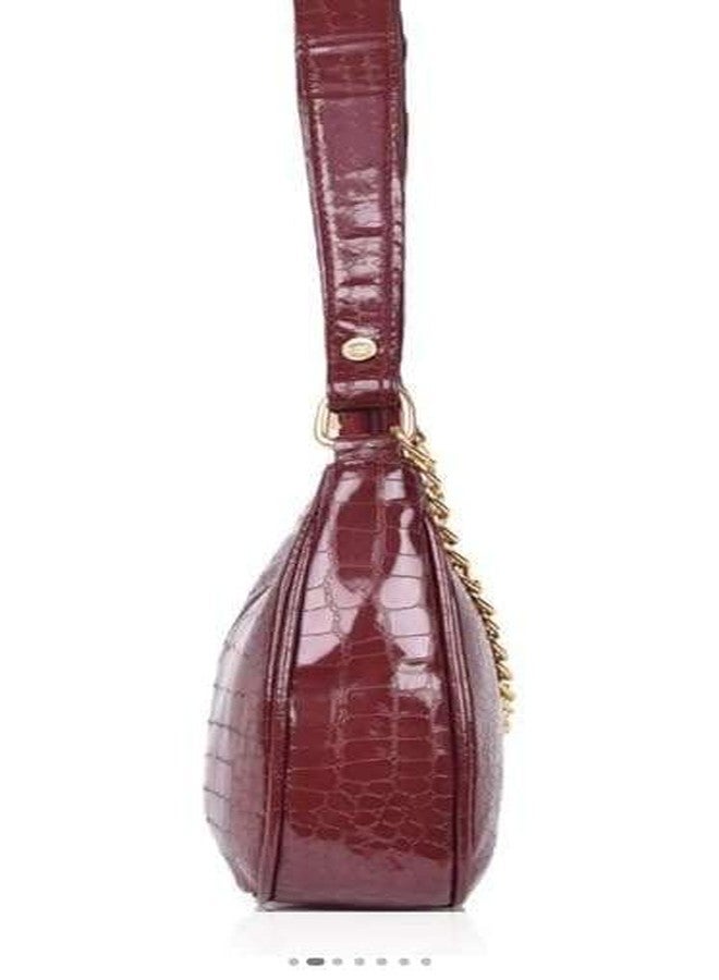 ANESHA Dumpling Shape Mini Tote Handbag Trendy Striped Shopper Bag with Chic Appeal (11 x 6.5 x 2.5 Inches) Pack of 1 MAROON - Image 5