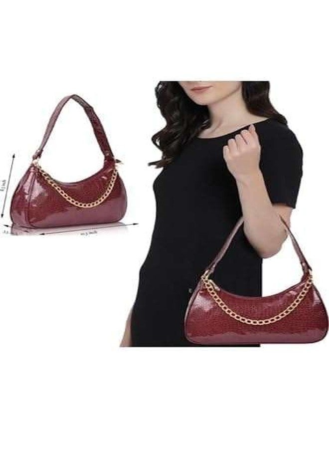 ANESHA Dumpling Shape Mini Tote Handbag Trendy Striped Shopper Bag with Chic Appeal (11 x 6.5 x 2.5 Inches) Pack of 1 MAROON - Image 2