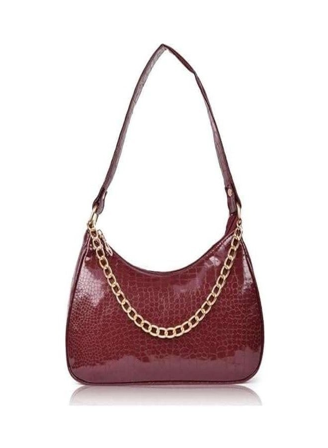 ANESHA Dumpling Shape Mini Tote Handbag Trendy Striped Shopper Bag with Chic Appeal (11 x 6.5 x 2.5 Inches) Pack of 1 MAROON - Image 1