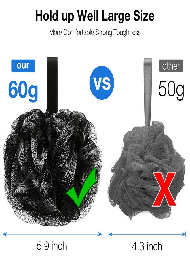 DadyMart Bath Shower Loofah Sponge 60g Bath Mesh Pouf Shower Ball Body Scrubber Exfoliating Bath Sponge for Women and Men, Set of 4, Black - Image 4