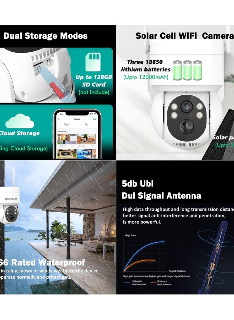 سيوسي كاميرات مراقبة تعمل بالطاقة الشمسية، لاسلكية خارجية فائقة الدقة 2K 4 ميجابكسل، كشف الذكاء الاصطناعي، كاميرا مزدوجة بزاوية 360 درجة، خارجية، واي فاي 2.4 جيجاهرتز، أمان منزلي مع رؤية ليلية ملونة، مع لوحة شمسية 3.7 وات - Image 4