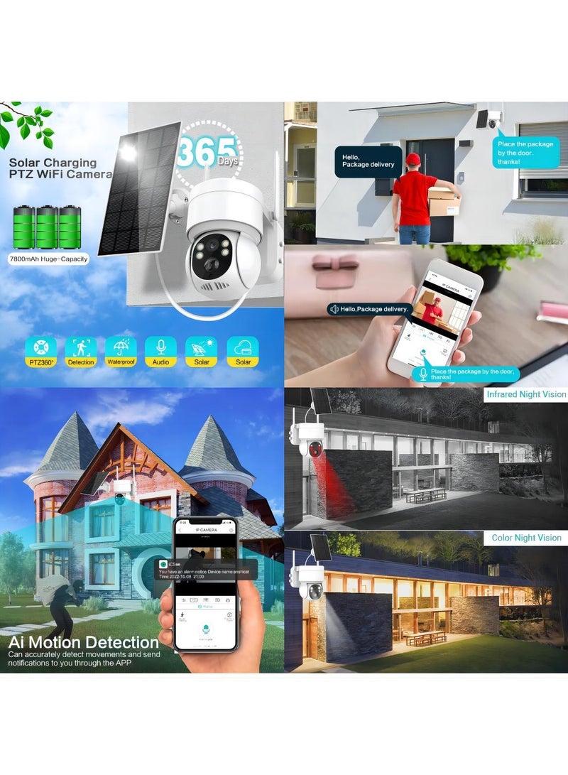 سيوسي كاميرات مراقبة تعمل بالطاقة الشمسية، لاسلكية خارجية فائقة الدقة 2K 4 ميجابكسل، كشف الذكاء الاصطناعي، كاميرا مزدوجة بزاوية 360 درجة، خارجية، واي فاي 2.4 جيجاهرتز، أمان منزلي مع رؤية ليلية ملونة، مع لوحة شمسية 3.7 وات - Image 5