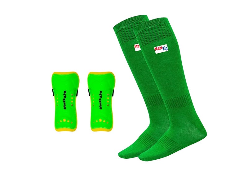 MATTZIG ® Elite Football Kit (One Pair Plain Lycra Socks & One Pair Elite Shin Guard) (Green) - Image 1
