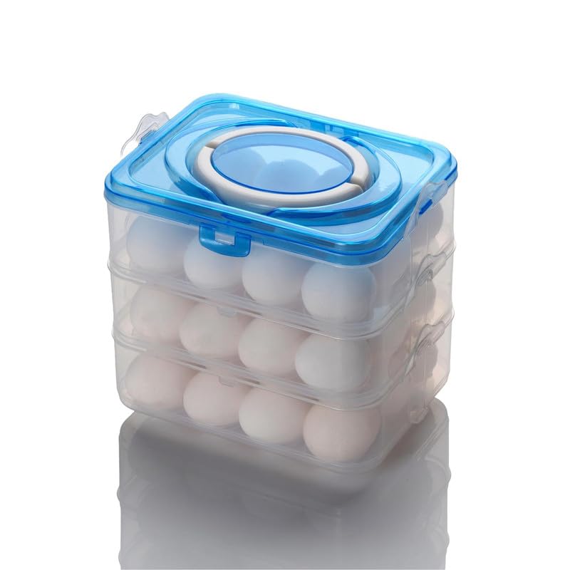 MEGHARSH 36 Grid Egg Square Shape Storage Box-Egg Refrigerator Storage Tray Abs Plastic Egg Storage Containers For Fridge And Kitchen Egg Storage Bins Basket With Carry Holder 3 Layer,Multicolor - Image 1