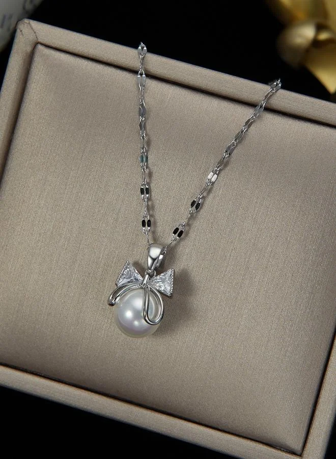 Take Two Embellished Bow Decor Faux Pearl Necklace