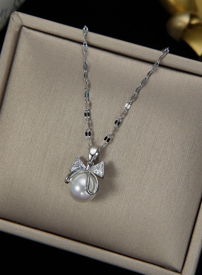 Take Two Embellished Bow Decor Faux Pearl Necklace - Image 2