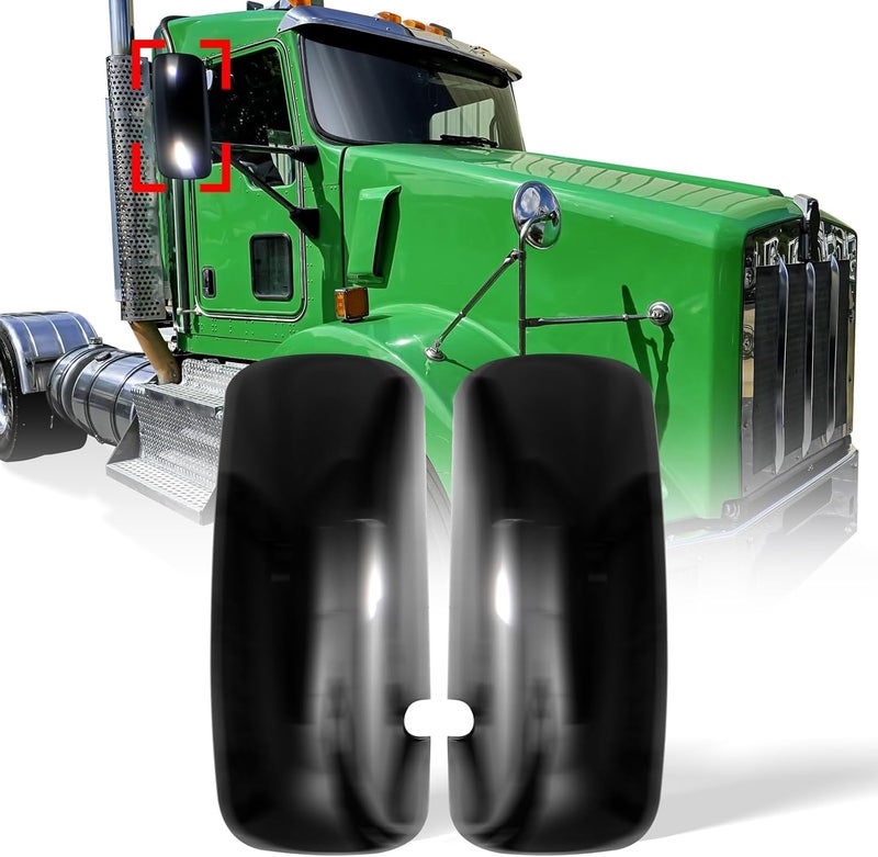 High Soar Black Door Mirror Covers for Kenworth T660 T600 2008-2017 - Pair - Image 1