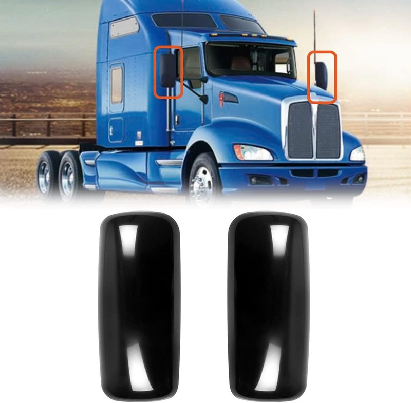 High Soar Black Door Mirror Covers for Kenworth T660 T600 2008-2017 - Pair - Image 4
