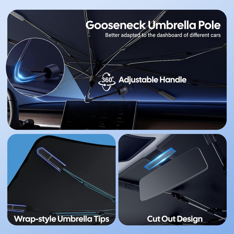 Econour Windshield Sun Shade Umbrella for Car | Medium Foldable Car Sunshade | UV & Heat Protection Front Window Sun Shield, Keeps Interior Cool, Fits Sedans SUVs & Trucks (57â€ x 33â€) - Image 5