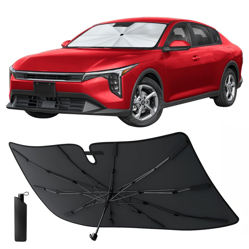 Econour Windshield Sun Shade Umbrella for Car | Medium Foldable Car Sunshade | UV & Heat Protection Front Window Sun Shield, Keeps Interior Cool, Fits Sedans SUVs & Trucks (57â€ x 33â€) - Image 1