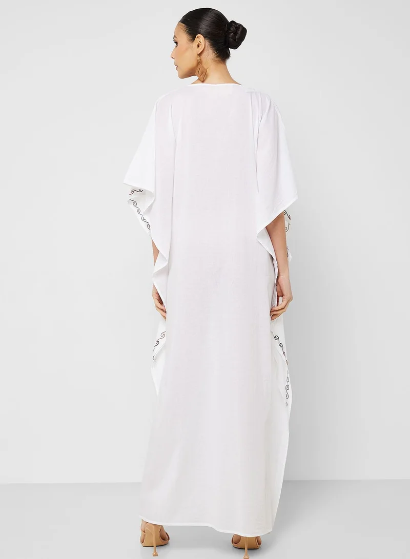 ARABIAN CLOSET Embroidered V-Neck Kaftan