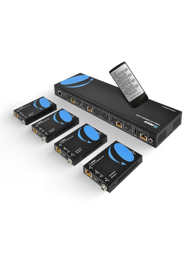 OREI 4K 4x4 HDMI Extender Matrix - UltraHD 4K @ 60Hz 4:4:4 Over Single CAT5e/6/7 Cable with HDR Switcher & IR Control, RS-232 - Up to 230 Ft - 1080P Downscale - 4 x Loop Out - 4 Receivers Included - Image 1