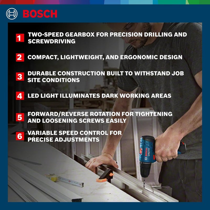 BOSCH BOSCH GSR 120Li Professional 12V Cordless Drill Driver Kit 10mm Chuck Size Noload Speed 1st2nd 040001500 RPM Torque HardSoft 3014 Nm 2 Batteries Included 1 Yr Warranty  - Image 3