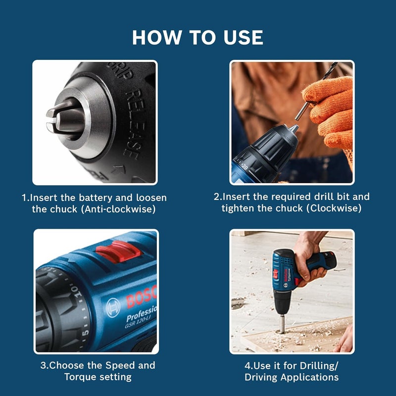 BOSCH BOSCH GSR 120Li Professional 12V Cordless Drill Driver Kit 10mm Chuck Size Noload Speed 1st2nd 040001500 RPM Torque HardSoft 3014 Nm 2 Batteries Included 1 Yr Warranty  - Image 5